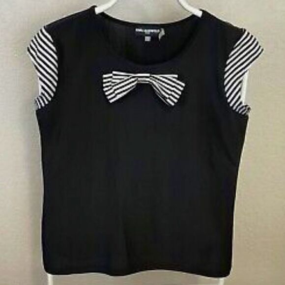 KARL LAGERFELD PARIS KNIT BOW CAP SLEEVE SCUBA BLOUSE SIZE Small - Picture 9 of 14